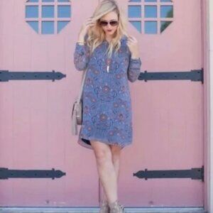 CAbi 3295 Provincial Shift Flowy Long Sleeve Dress Jacquard Floral Sheer sz S